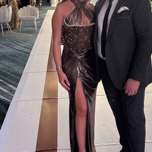 Elegant Metallic Gown with Halter Neck